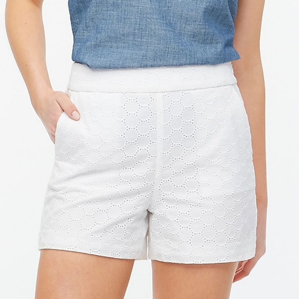 New! J Crew White Cotton Eyelet Shorts Bottoms Side Zip NWT